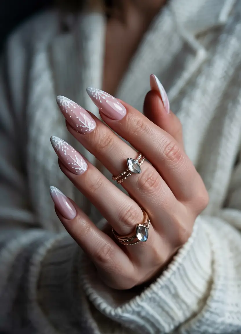 winter french nails design Almond White Whisper