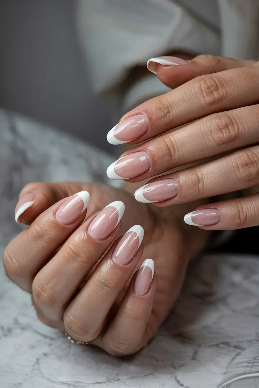 winter french nails design Classic Almond White