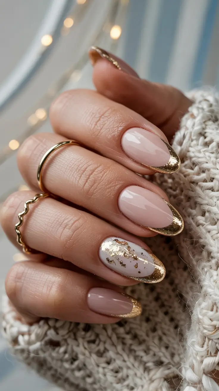 winter french nails sparkle Golden Glaze Perfection