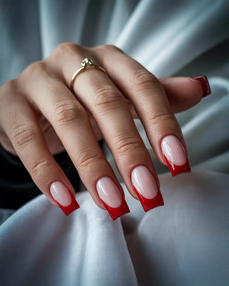 winter french nails red Red French Drama