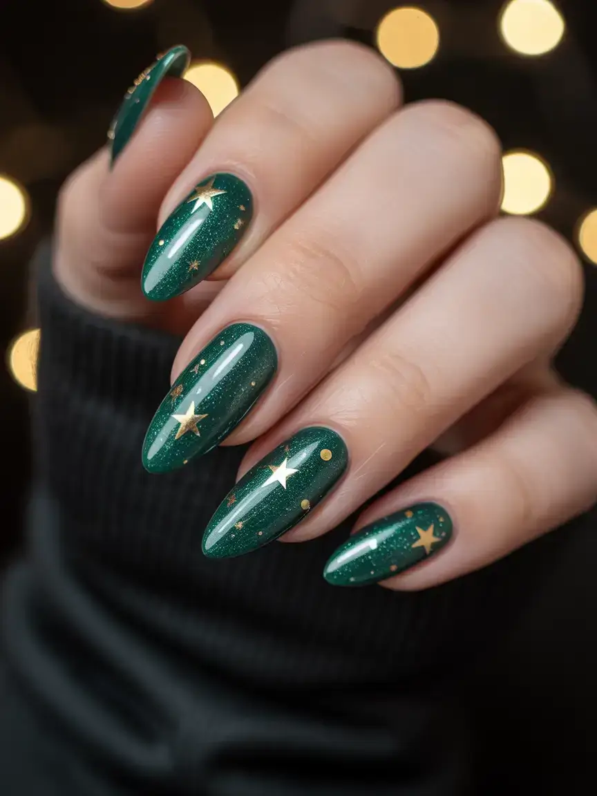 green christmas nails square Starlit Evergreen Magic