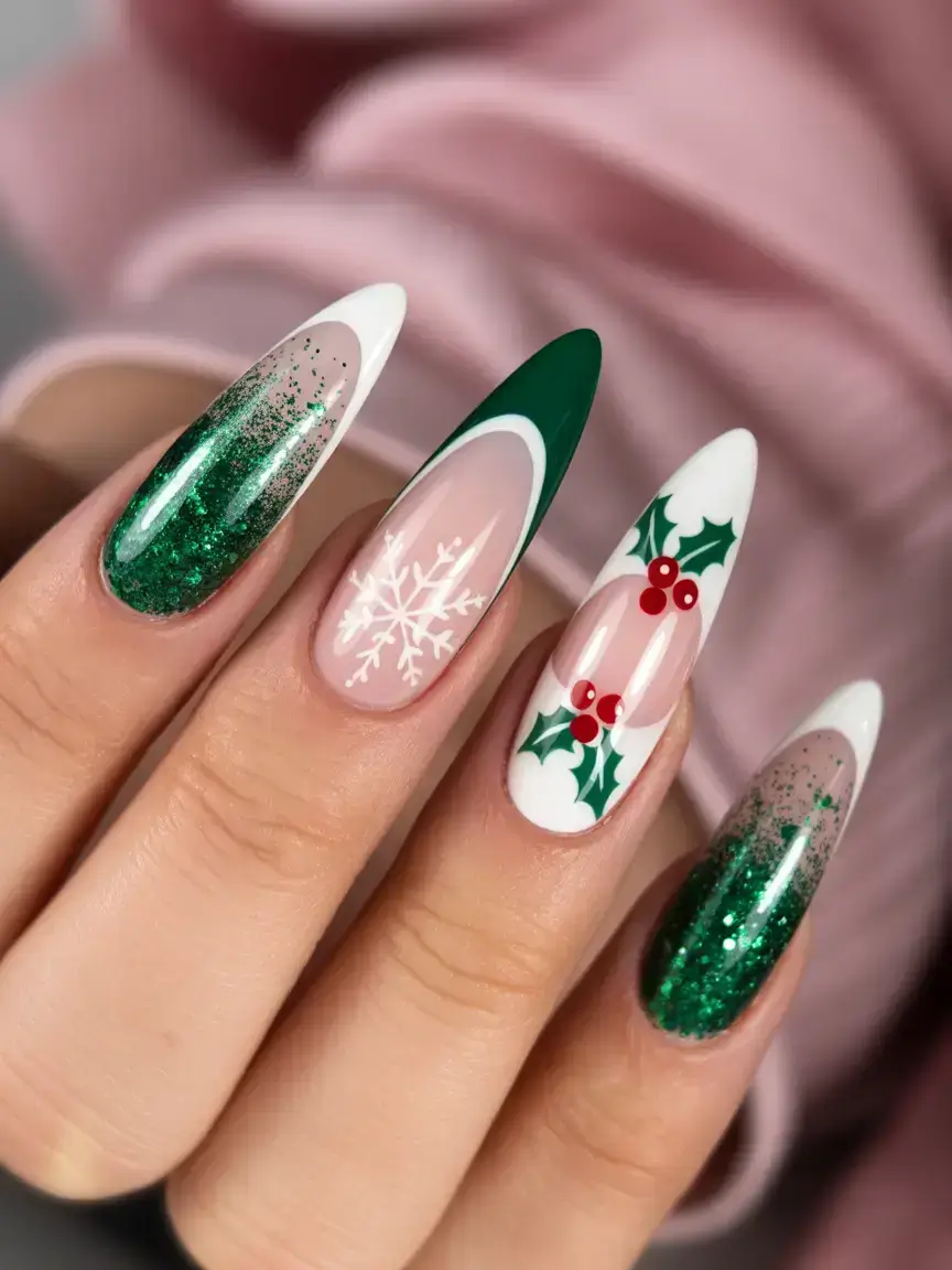 green christmas nails snowflake Classic Holly Charm
