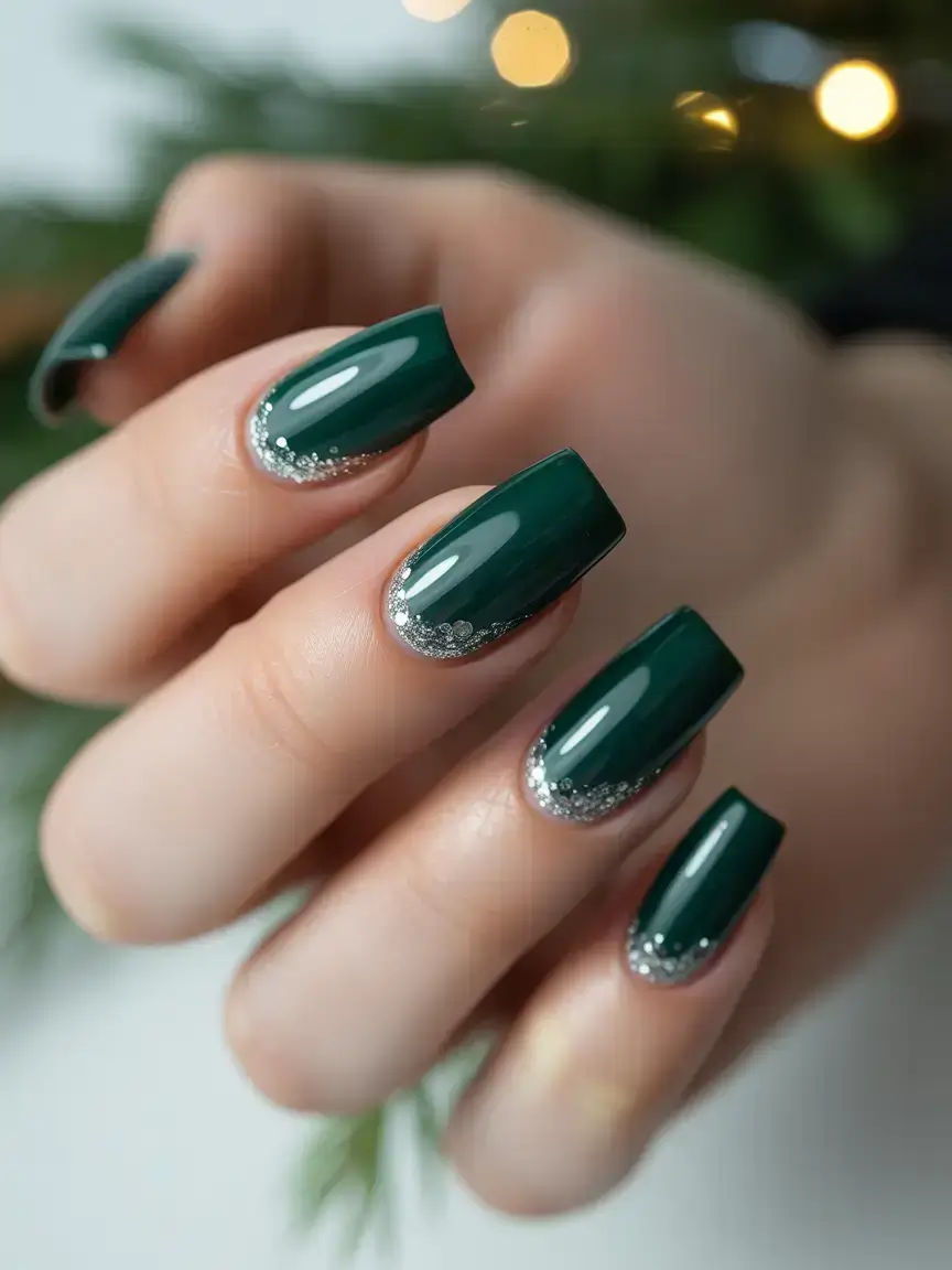 green christmas nails designs Midnight Sparkle French