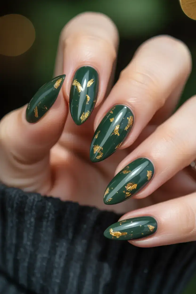 green christmas nails designs Golden Olive Glam