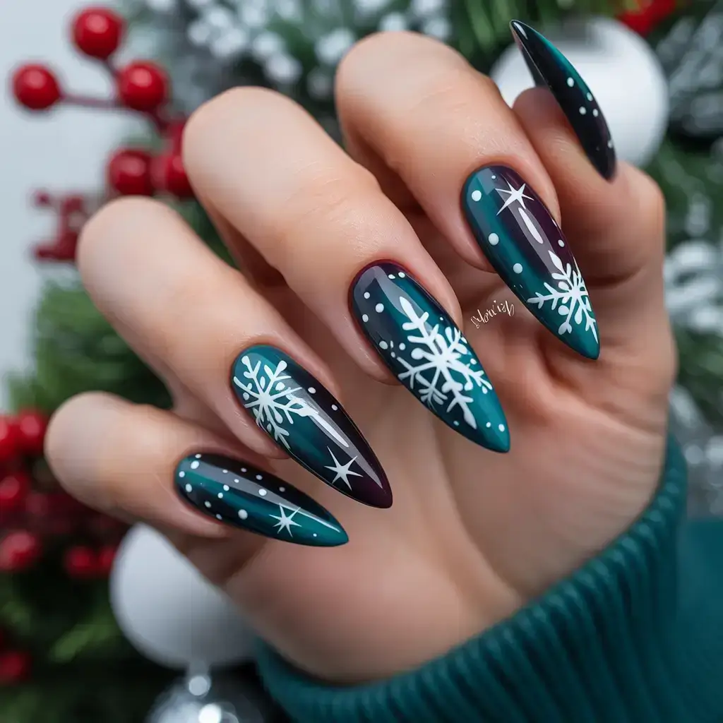 green christmas nails designs Frosted Midnight Glow