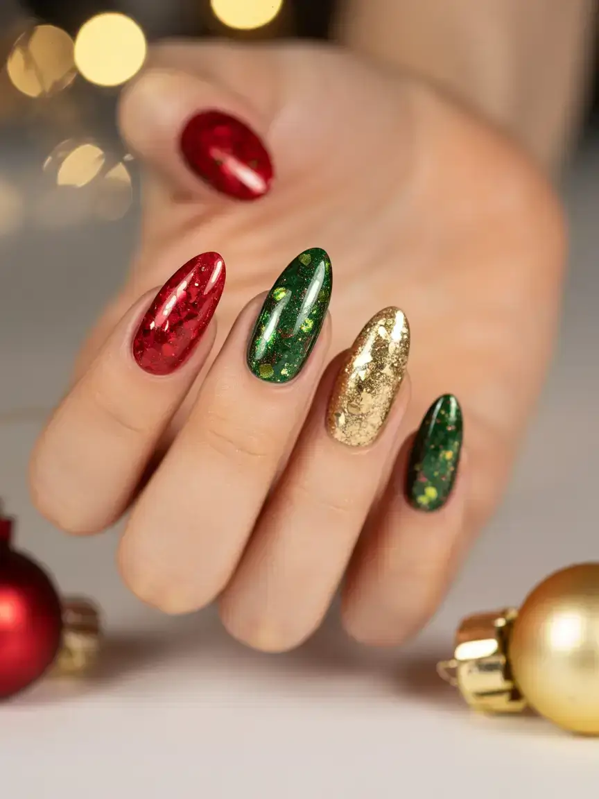 green christmas nails designs Classic Red and Green Glam