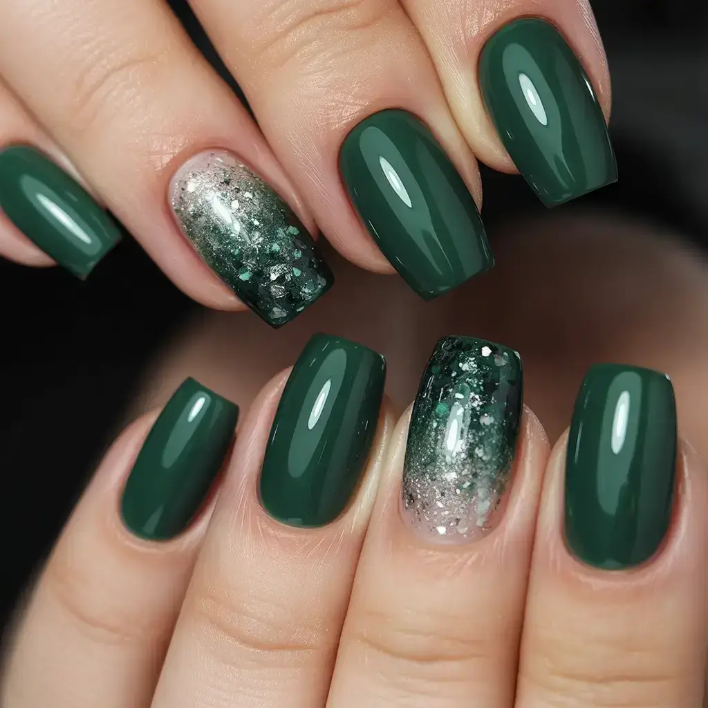green christmas nails designs Emerald Glow with Winter Sparkle