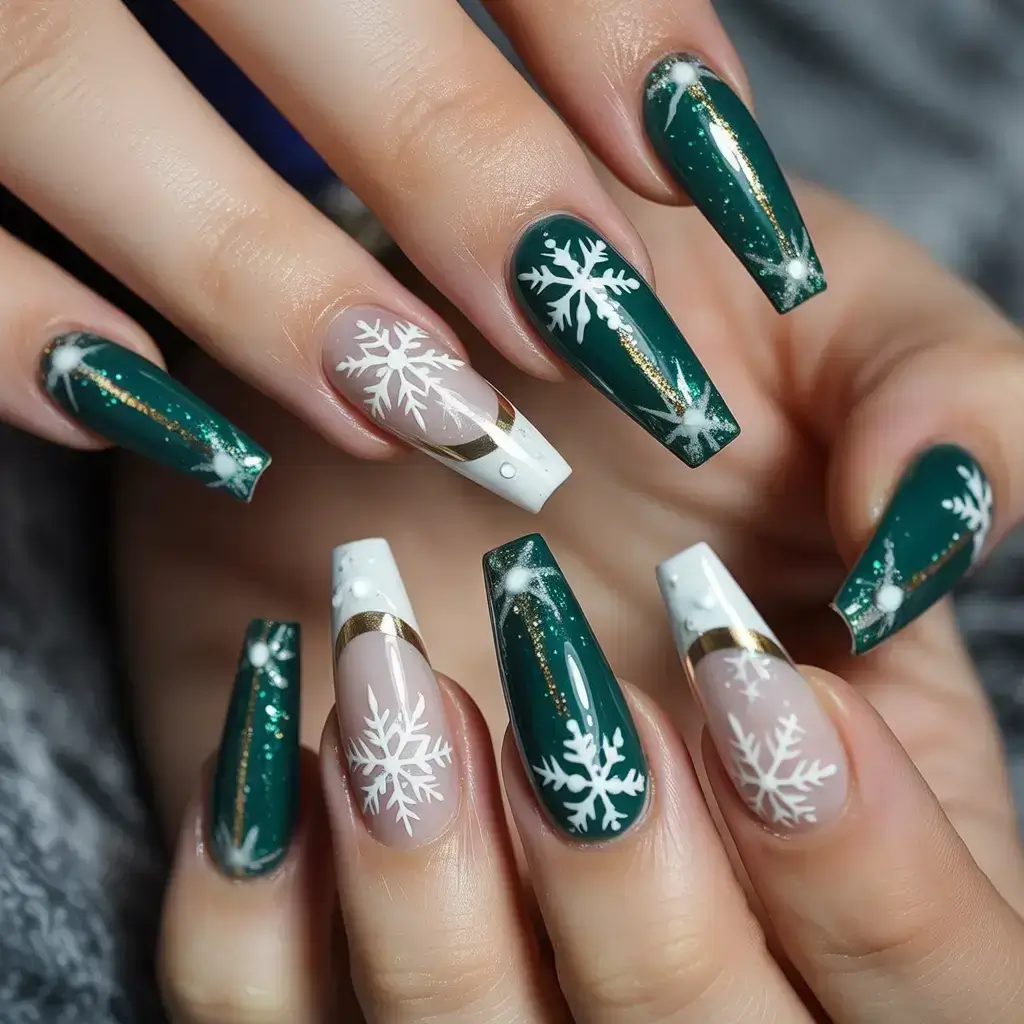 green christmas nails snowflake Frosted Snowflake Glam