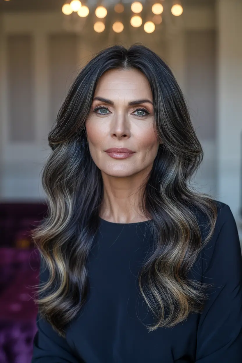 hair color & winter hairstyles for women over 40 2025-2026 dimensional brunette waves