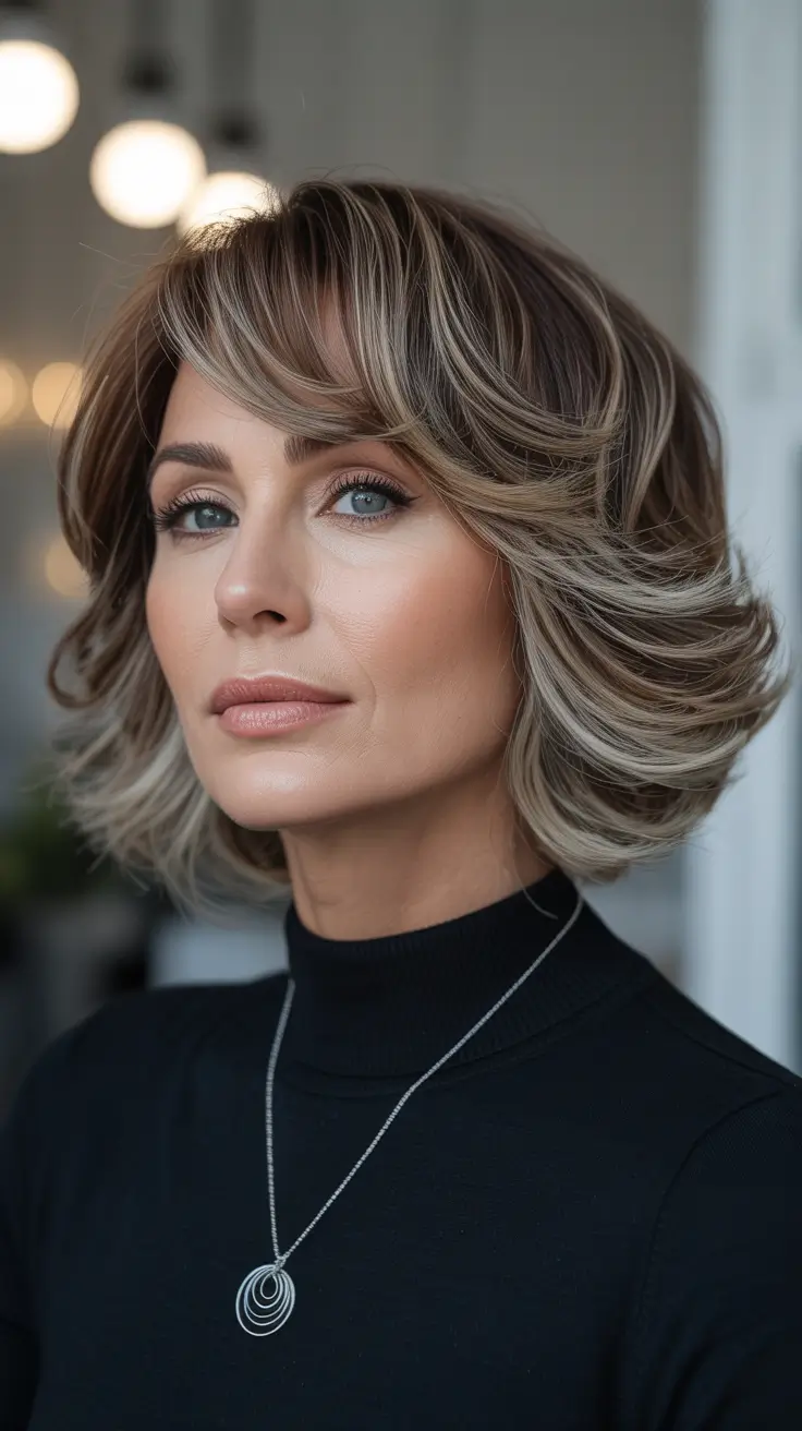 hair color & winter hairstyles for women over 40 2025-2026 layered bob with modern bangs