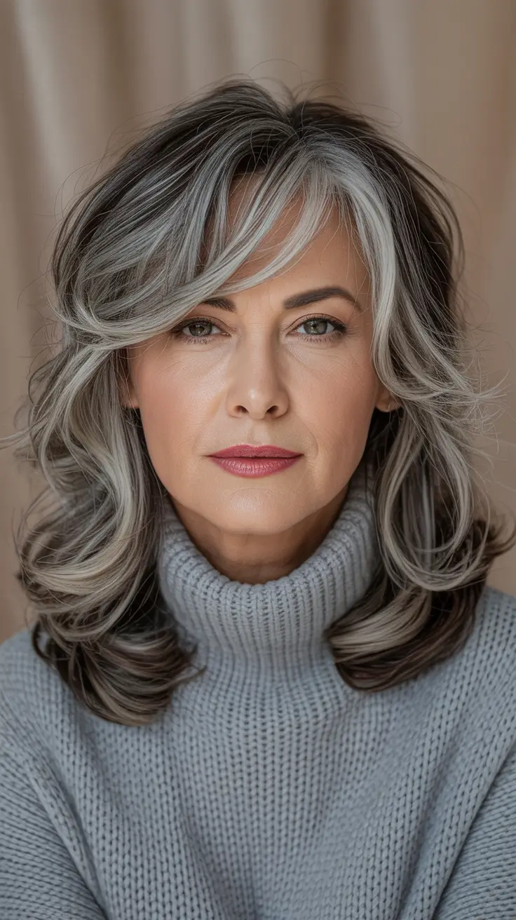 Hair Color & Winter Hairstyles for Women Over 40 2025-2026 Soft Layered Volume with Silver Brilliance
