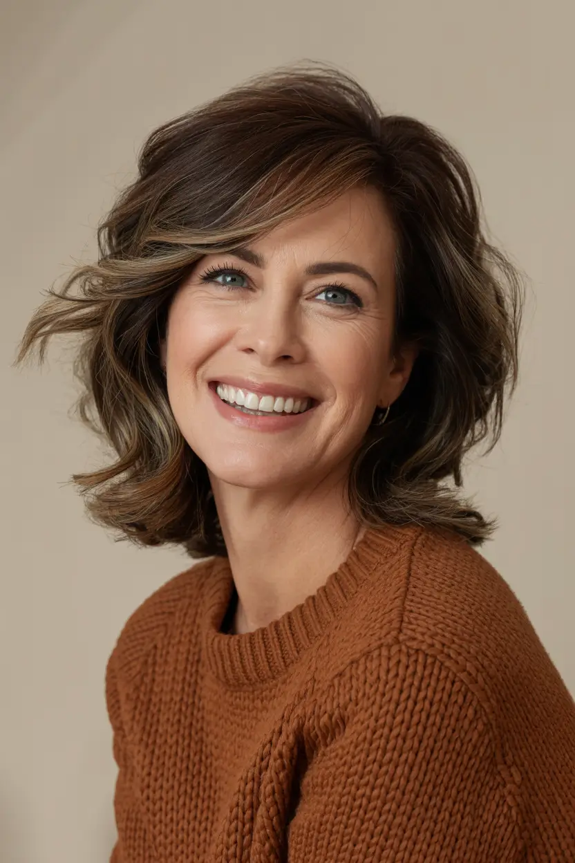 Hair Color & Winter Hairstyles for Women Over 40 2025-2026 Chic Caramel Texture Bob