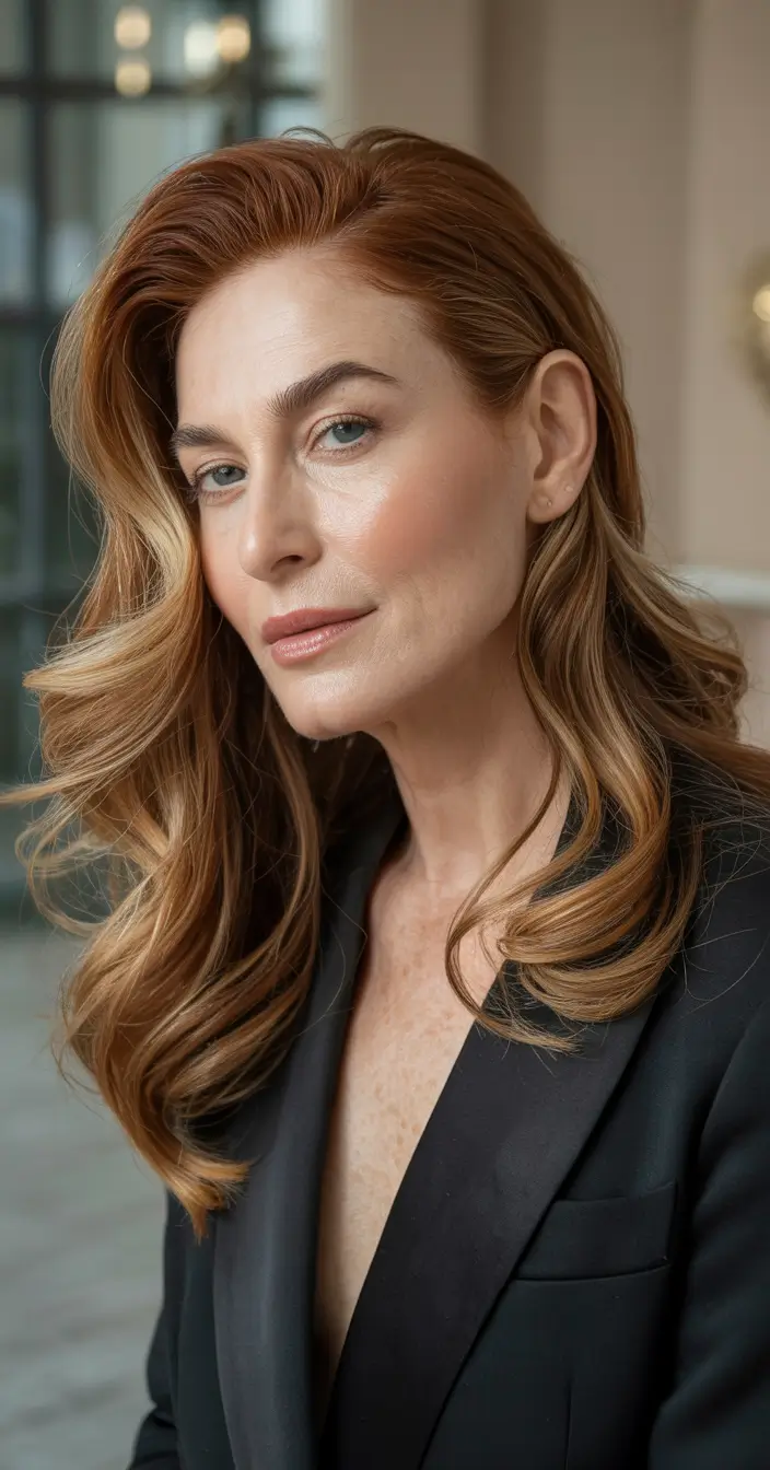 hair color & winter hairstyles for women over 40 2025-2026 copper waves