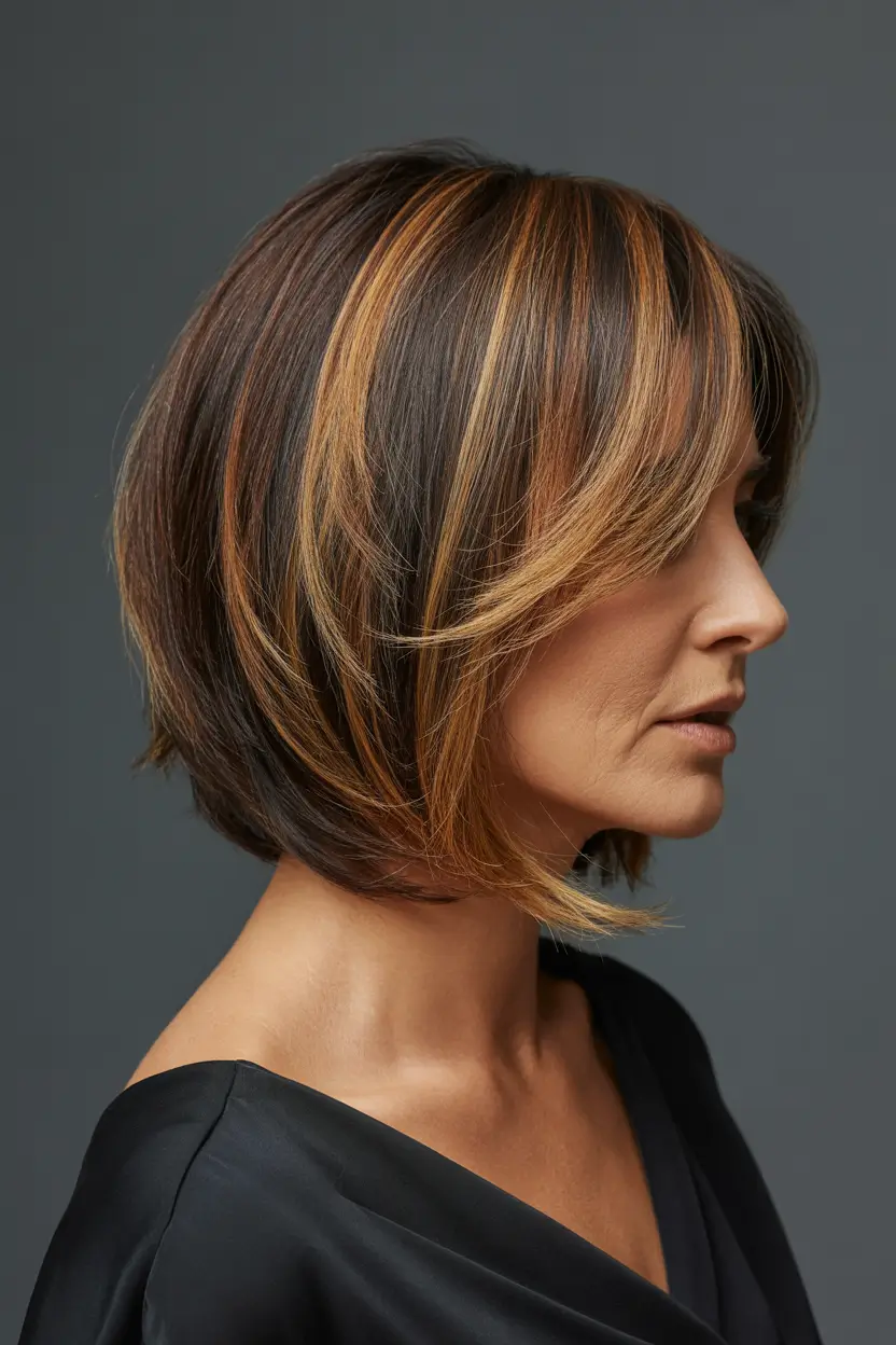 Hair Color & Winter Hairstyles for Women Over 40 2025-2026 Honeyed Dimension Bob