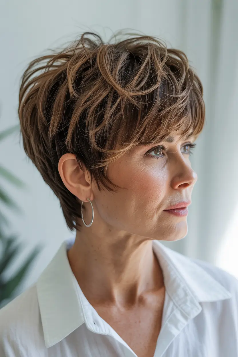 Hair Color & Winter Hairstyles for Women Over 40 2025-2026 Textured Pixie with Modern Movement