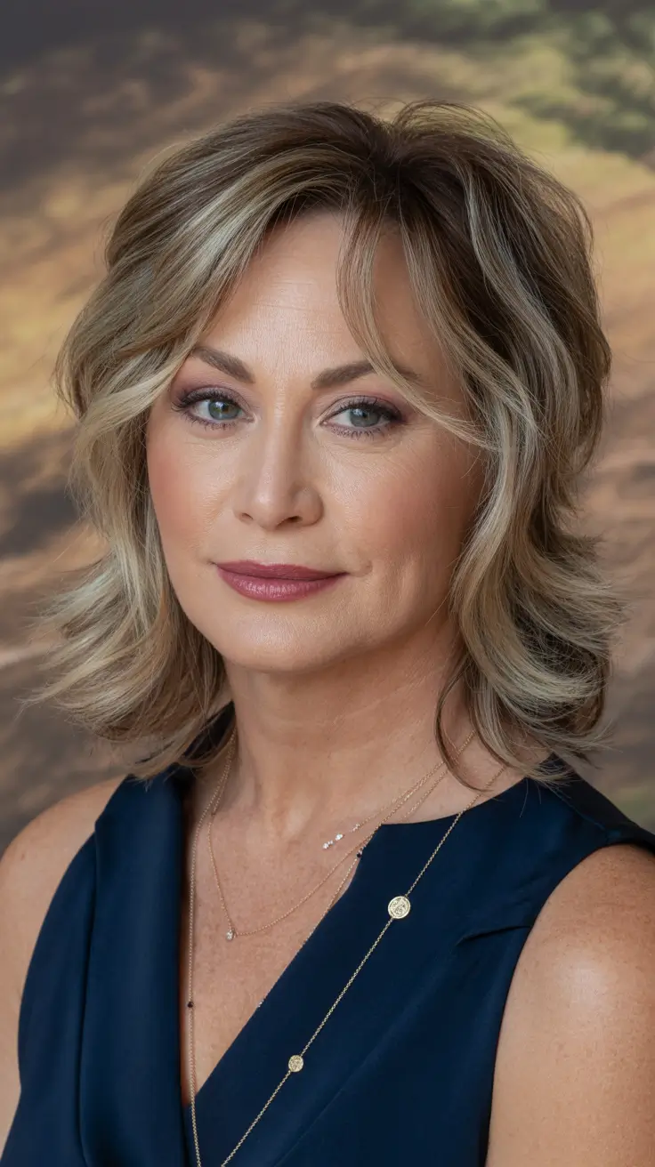hair color & winter hairstyles for women over 40 2025-2026 textured blonde lob with bangs