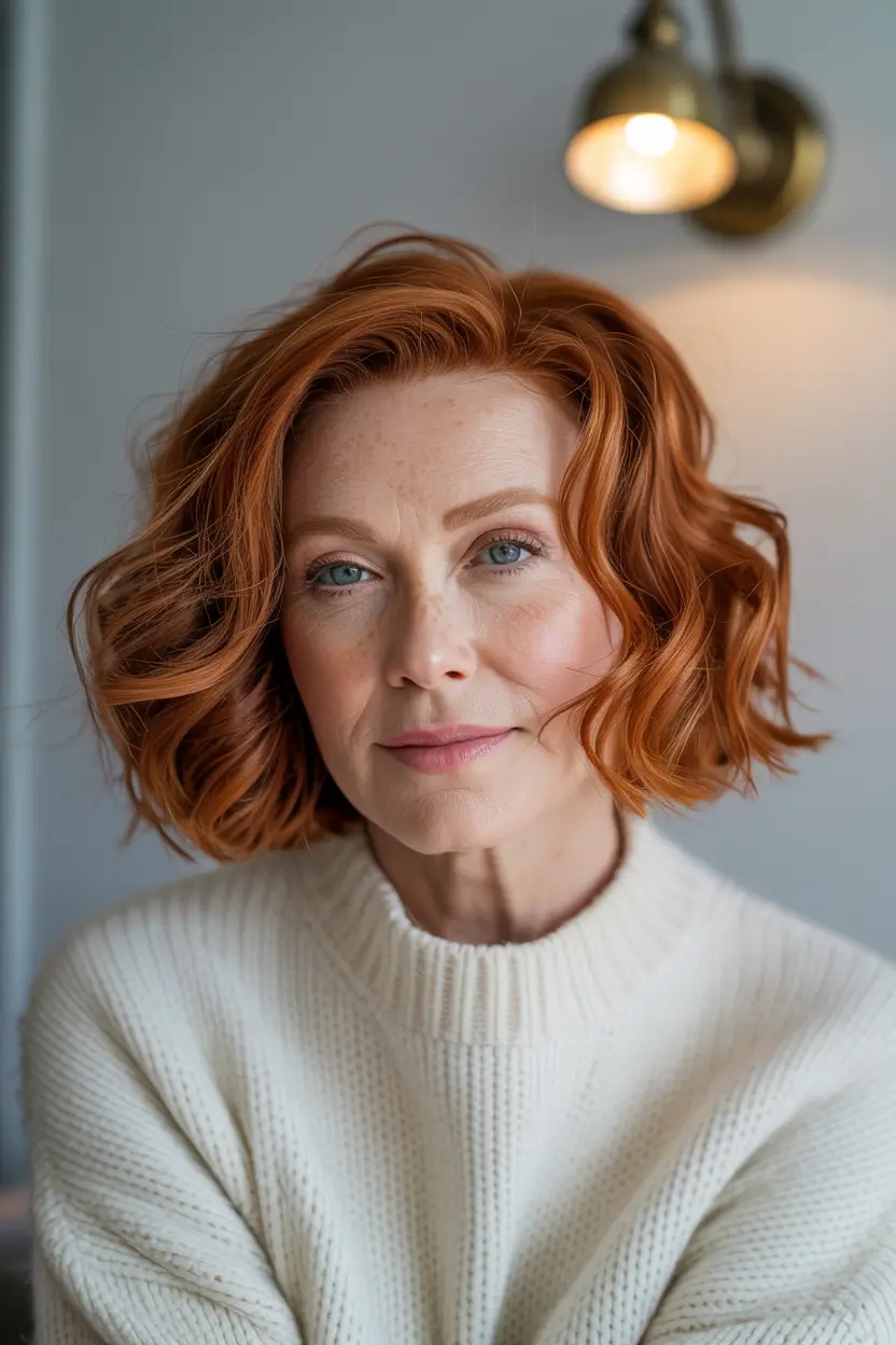 hair color & winter hairstyles for women over 40 2025-2026 red bob curls