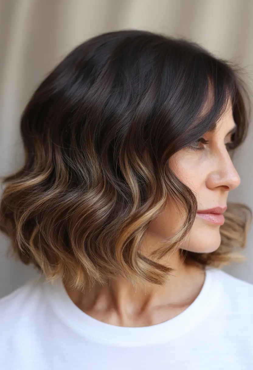 hair color winter hairstyles for women over 50 2025-2026 Soft Brunette Waves with Caramel Glow