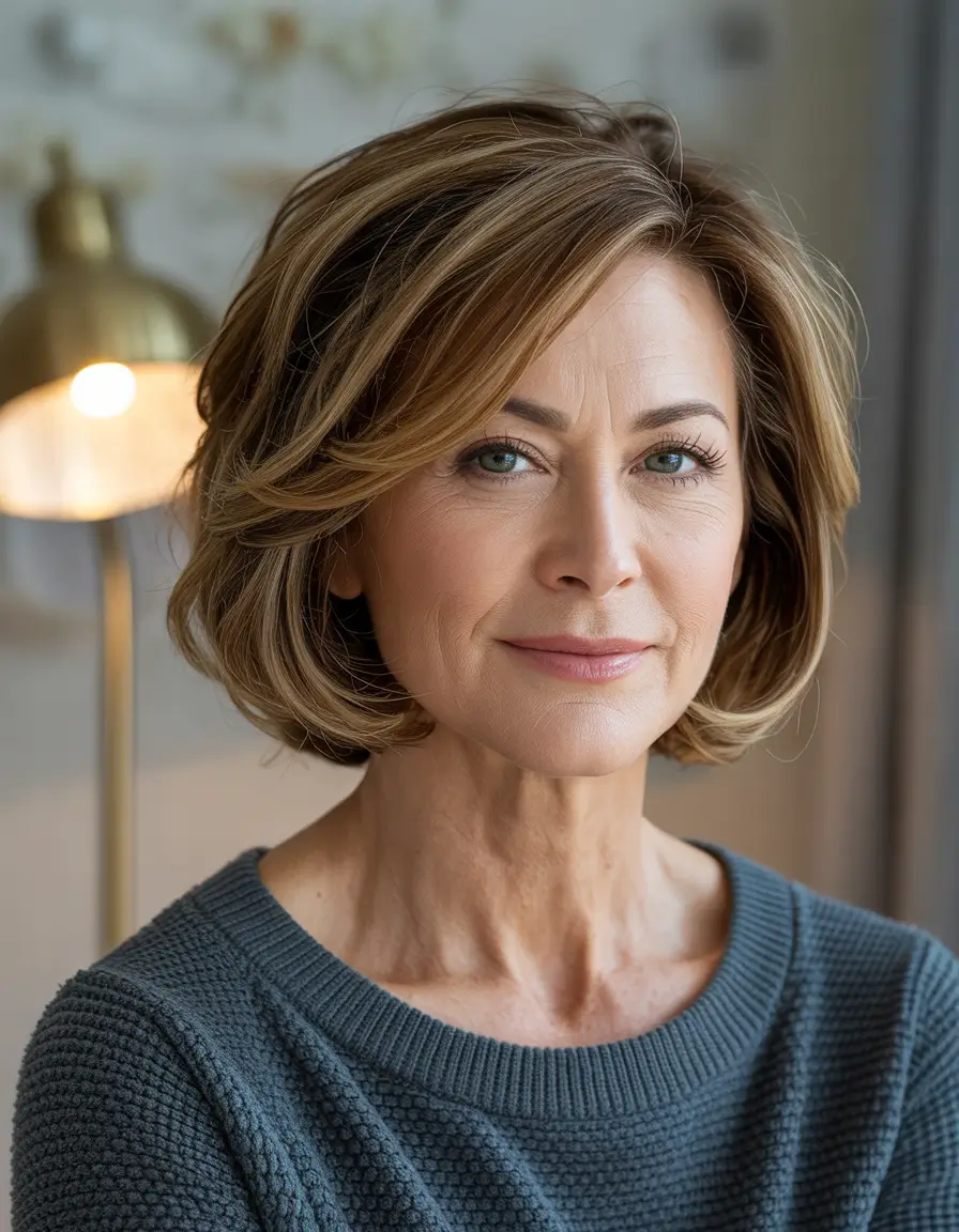 hair color winter hairstyles for women over 50 2025-2026 Classic Honey Brunette Bob with Glossy Finish