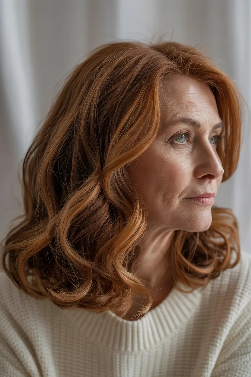 hair color winter hairstyles for women over 50 2025-2026 Soft Copper Curls for a Cozy Winter Glow