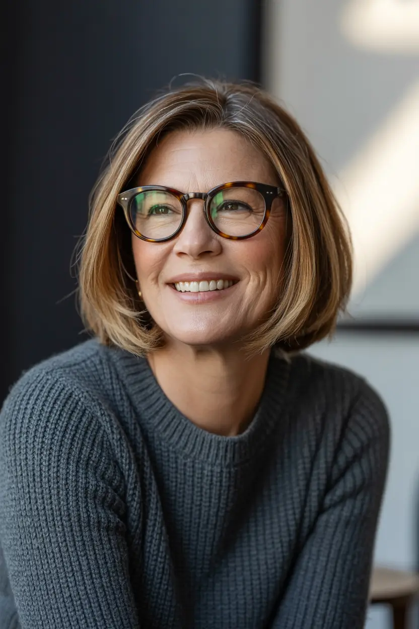 hair color winter hairstyles for women over 50 2025-2026 Polished Caramel Bob with Side Part