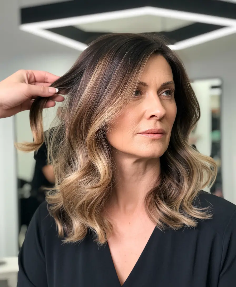 hair color winter hairstyles for women over 50 2025 2026 - Smoky Brunette with Soft Curls