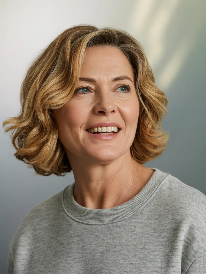 hair color winter hairstyles for women over 50 2025 2026 - Soft Tousled Bob in Buttery Blonde