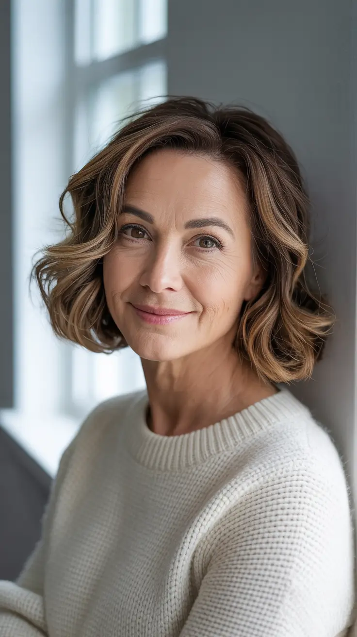 hair color winter hairstyles for women over 50 2025-2026 Classic Volumized Bob with Subtle Highlights