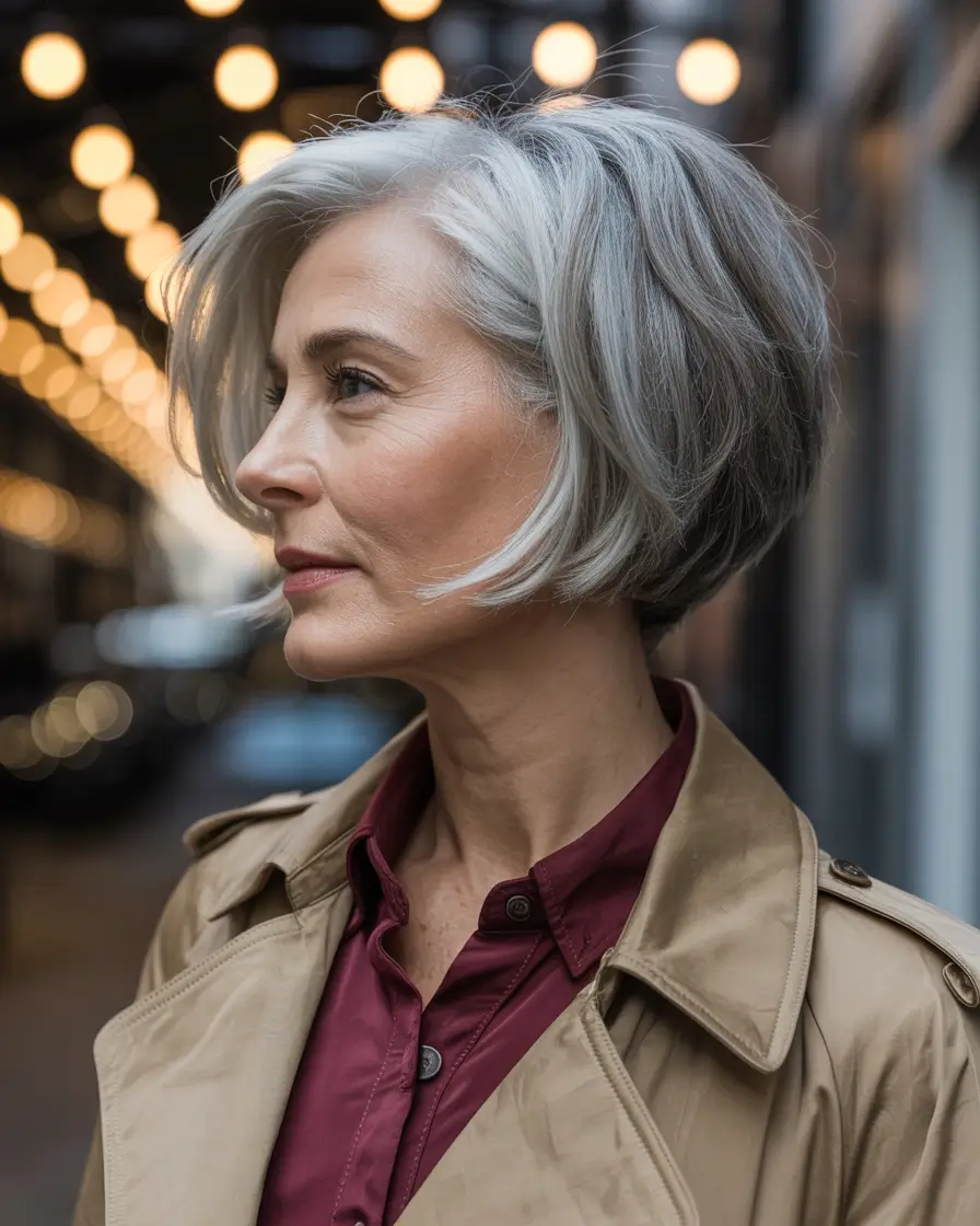 hair color winter hairstyles for women over 50 2025 2026 - Classic Silver Bob with Volume