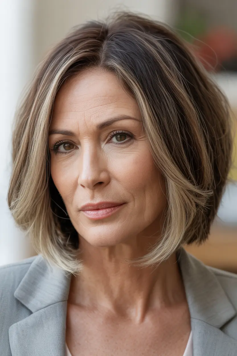 hair color winter hairstyles for women over 50 2025-2026 Modern Brunette Bob with Light Contrasts