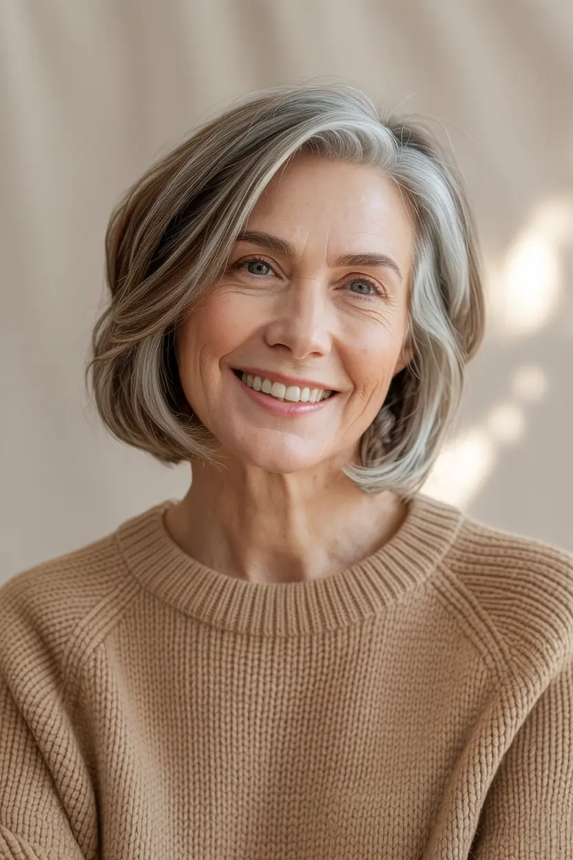 hair color winter hairstyles for women over 50 2025-2026 Silver Elegance with Cool-Toned Dimension