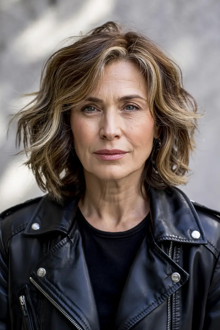 hairstyles for women over 60 thick hair Textured Caramel Waves with Effortless Volume