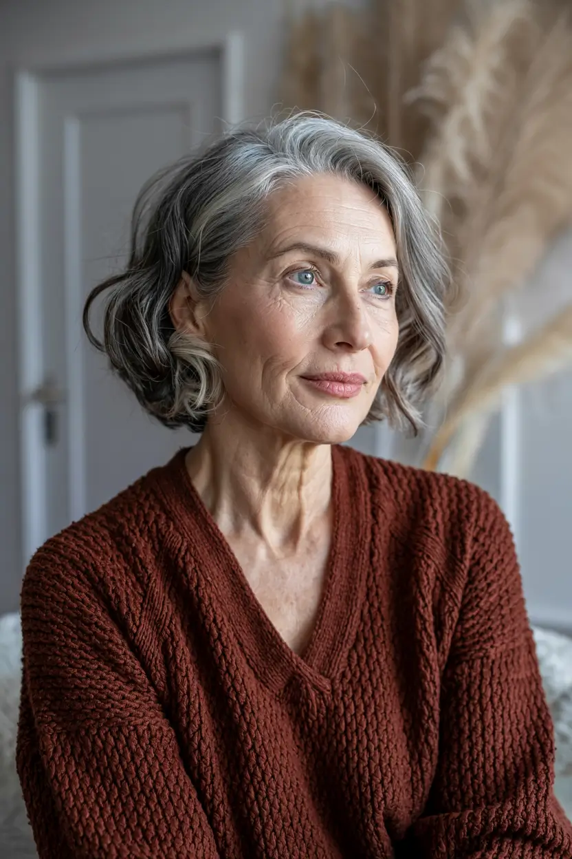 hairstyles for women over 60 wavy hair Elegant Gray Curls with Subtle Depth