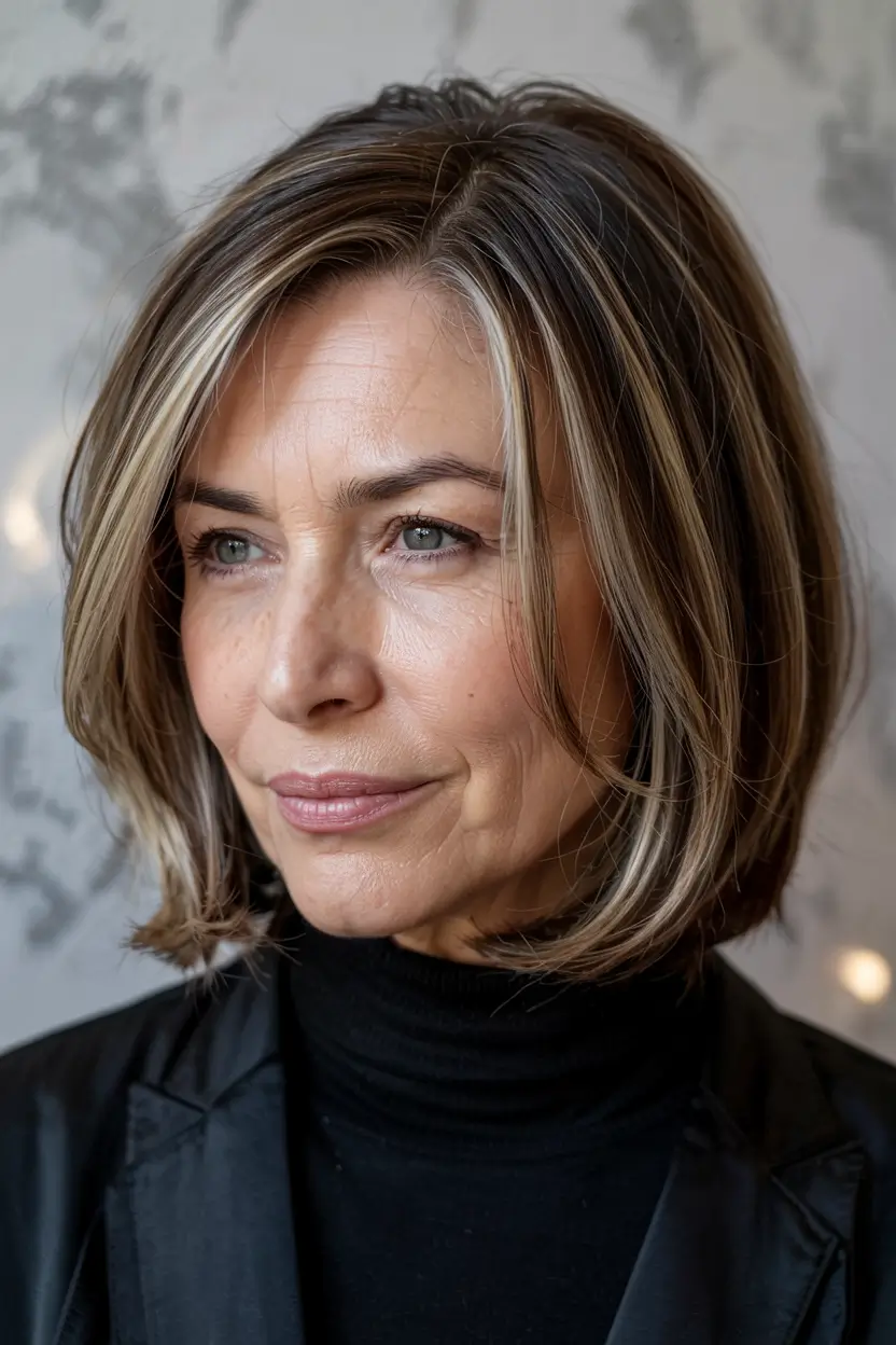 hairstyles for women over 60 2025 Chic Brunette Bob with Face-Framing Highlights