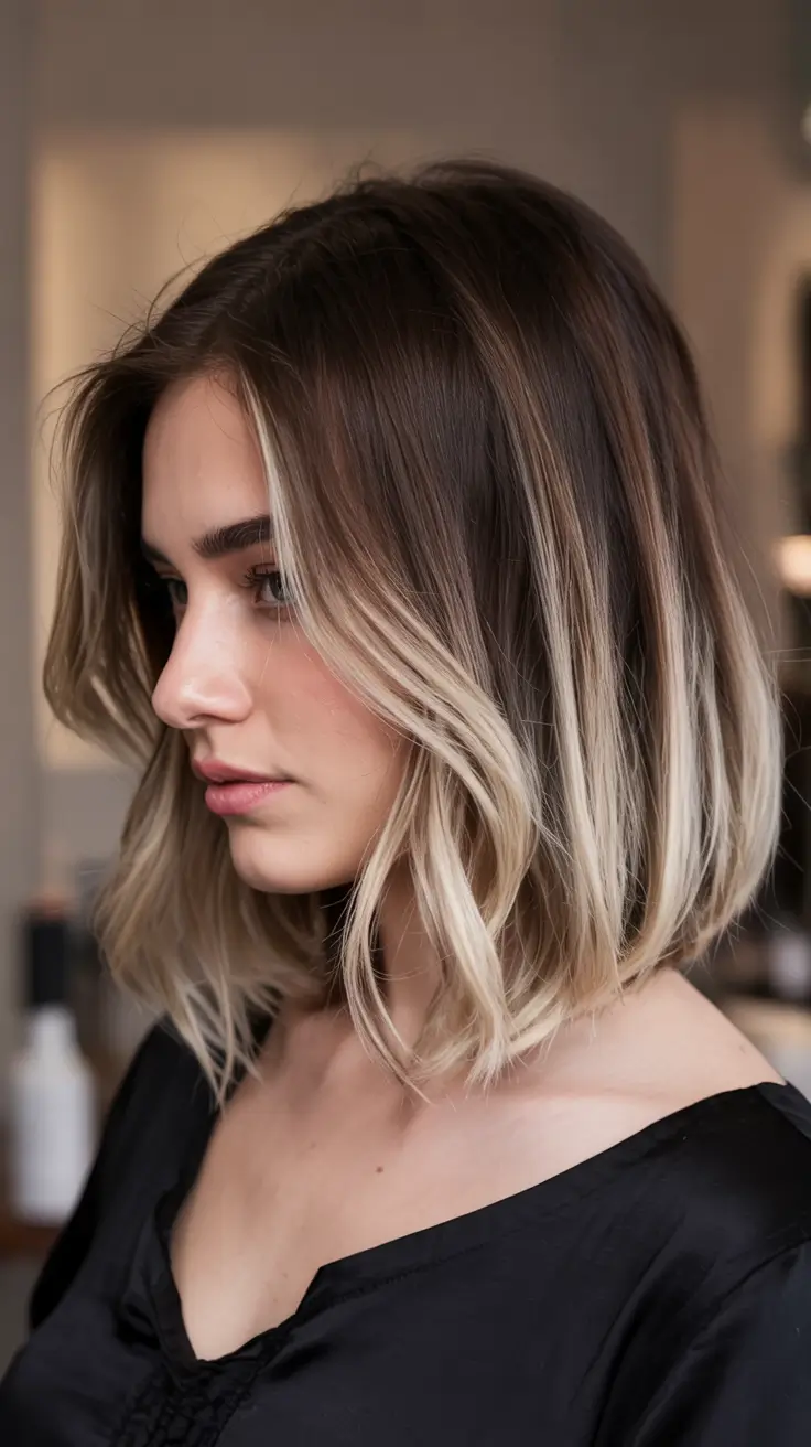 winter haircuts 2025 medium Soft Blonde Balayage Bob