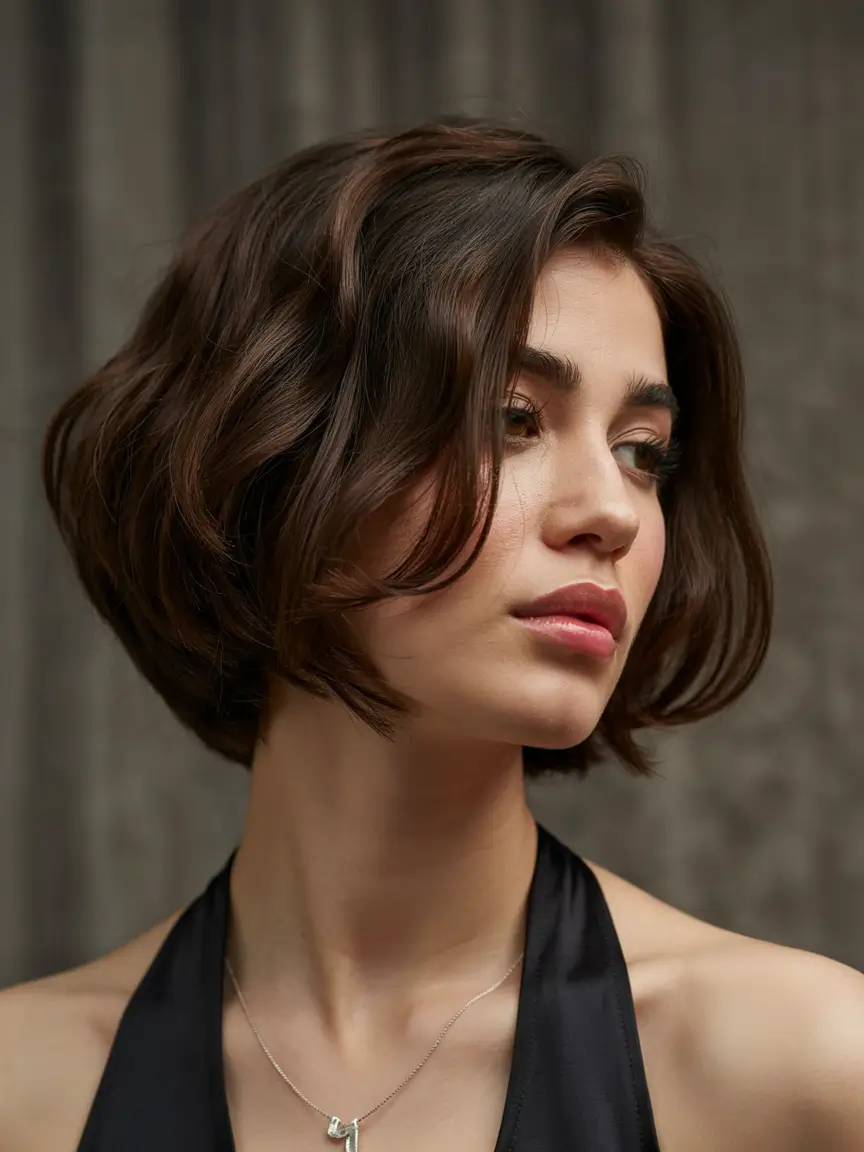 winter haircuts for round faces Rounded Brunette Bob
