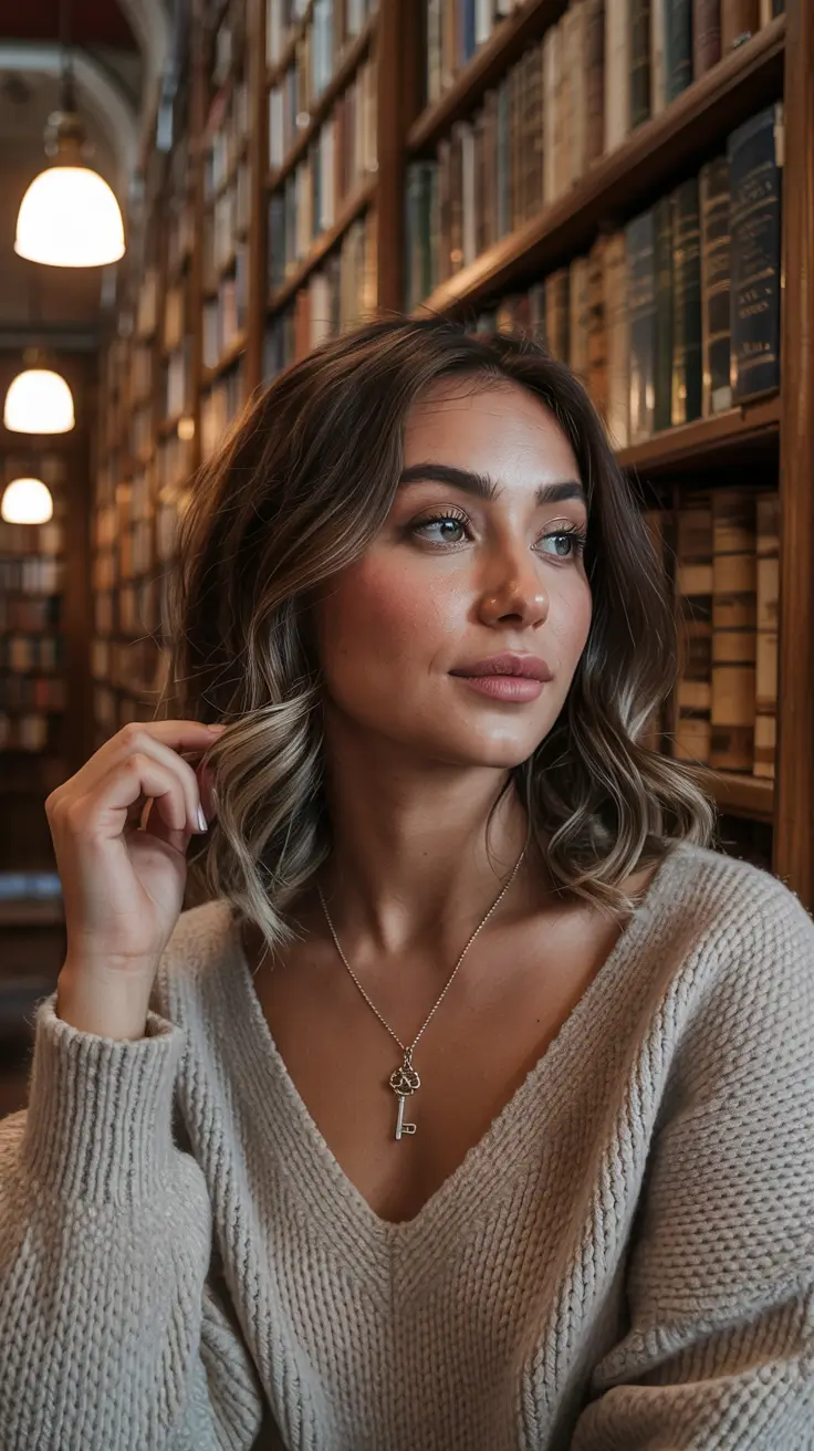 winter haircuts 2025 medium Glossy Bronde Lob with Gentle Waves
