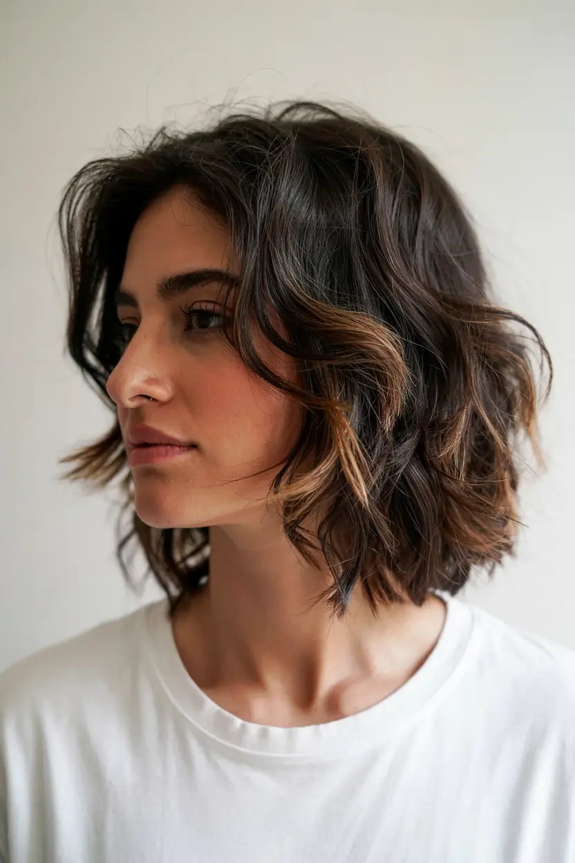 winter haircuts short Textured Bob with Cinnamon Highlights