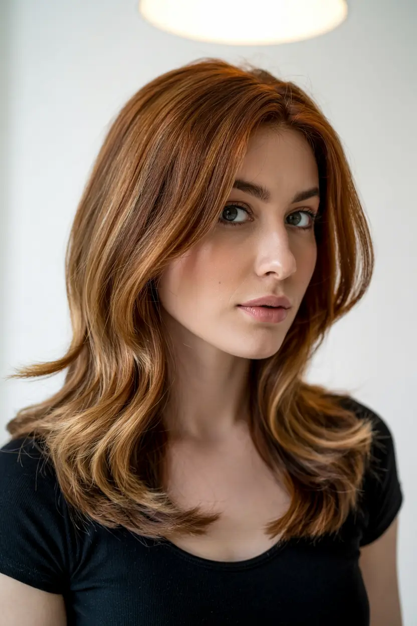winter haircuts 2025 long Spiced Copper Waves