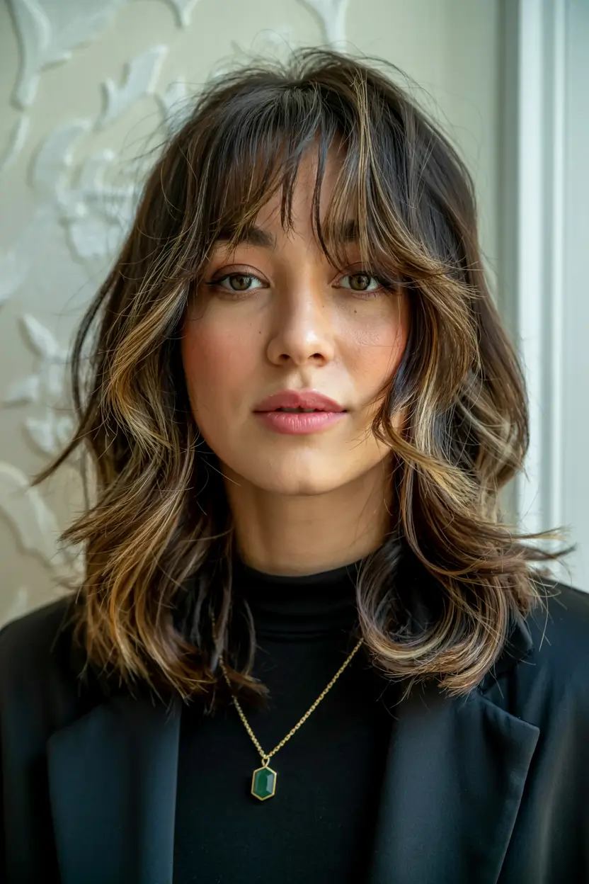 winter-hairstyles-for-medium-hair-Textured-Layers-with-Curtain-Bangs