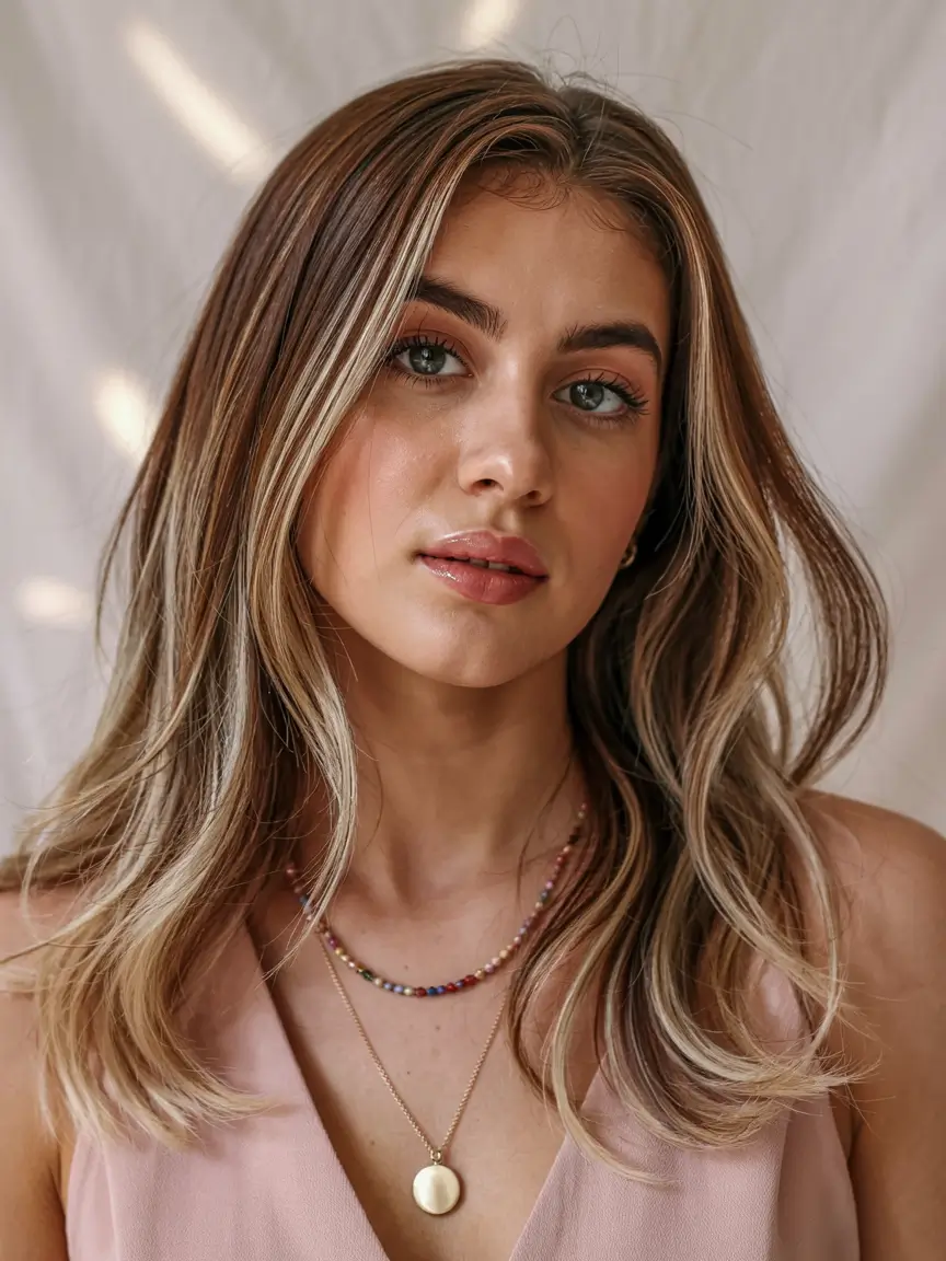 winter hairstyles and color for woman over 40 Soft Face-Framing Highlights for Mid-Length Hair