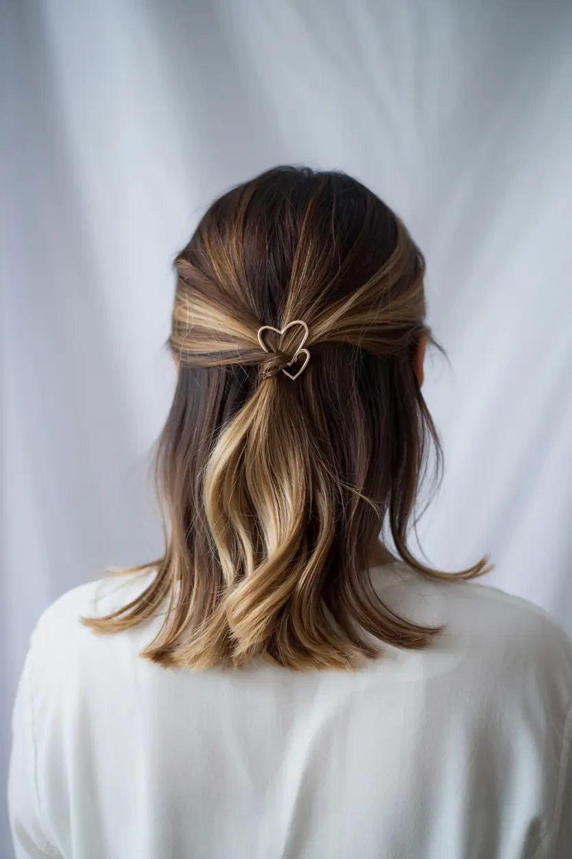 winter hairstyles medium Half-Up Style with Minimalist Hair Clip