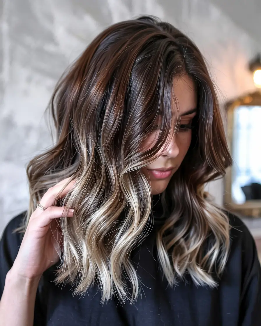 winter hairstyles medium Bronde Waves with Soft Face Layers
