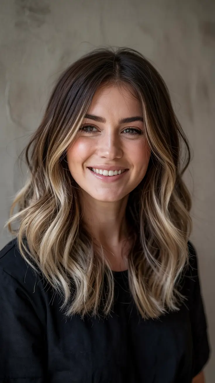 winter hairstyles and color for woman over 40 Soft Blonde Balayage with Dimensional Roots
