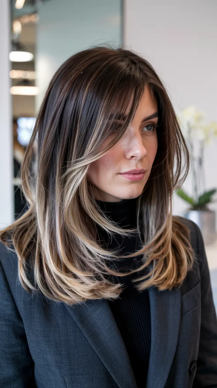 winter hairstyles medium Layered Blowout with Curtain Bangs