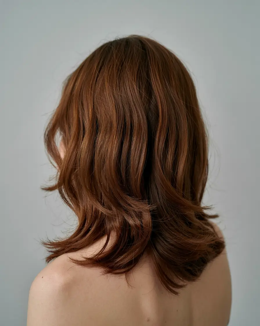 winter hairstyles and color for woman over 40 Warm Chestnut Mid-Length Layers