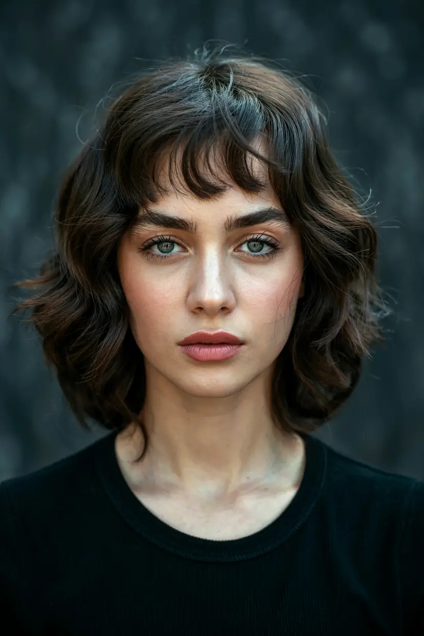 winter-hairstyles-for-short-hair-Soft-French-Bob-with-Baby-Bangs