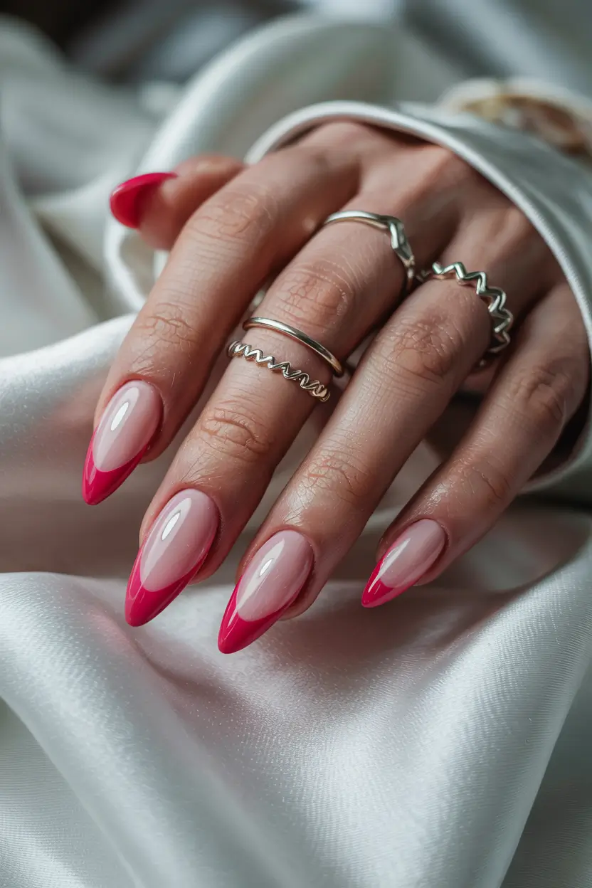 pink winter nails almond Velvet Cherry Tips
