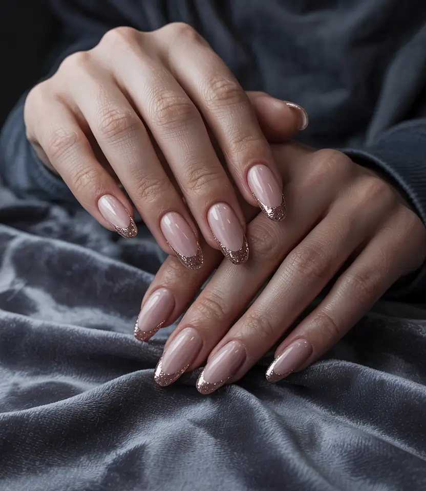 pink winter nails almond Rose Dust French Elegance