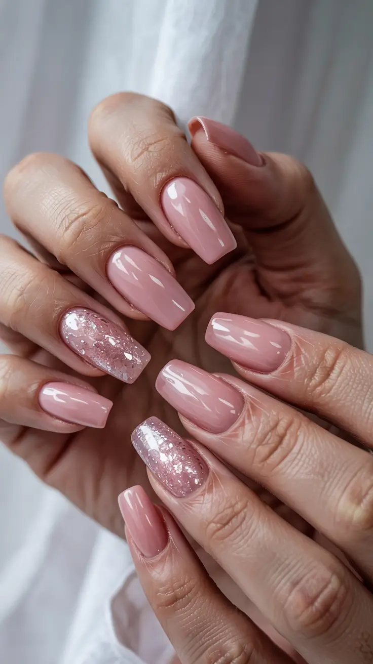 pink winter nails short square Frosted Nude Elegance
